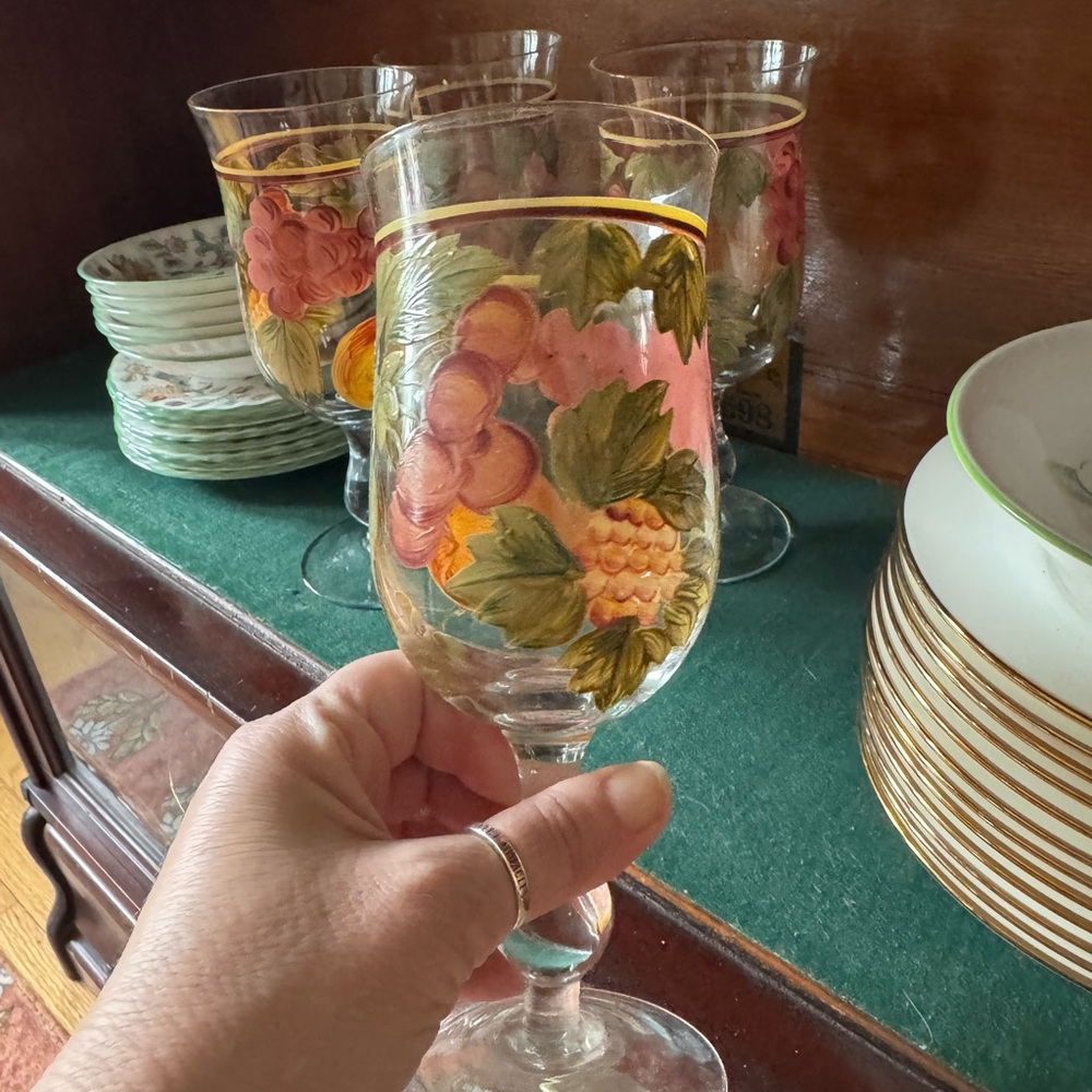 Floral Manor Sangria glasses water goblets fruit decor glasses set of four